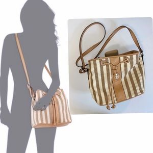 Giani Bernini Striped Two Tone Straw Bucket Crossbody Bag (Used)